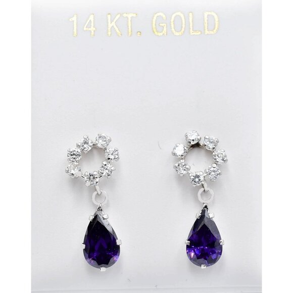 Created Amethyst 1.60 Carats & White Sapphire 14k White Gold Earrings